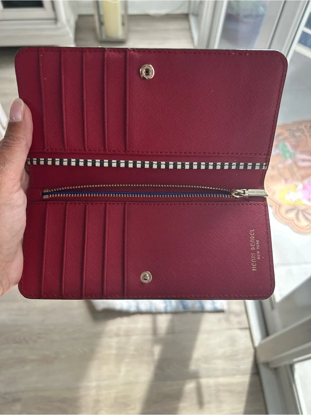 henri bendel Burgundy Saffiano Wallet with Gold Plate